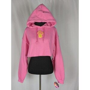 Fem World Hoodie M Women's Pink Mushroom Patch Long Sleeve Cropped Fairy Cottage